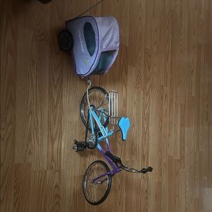 American Girl Blue and Purple Doll trail bike with Trailer for dog